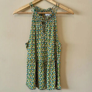 LOFT| Green/Blue/Yellow Floral Peplum  Sleeveless Halter Knit Top Shirt Size XS
